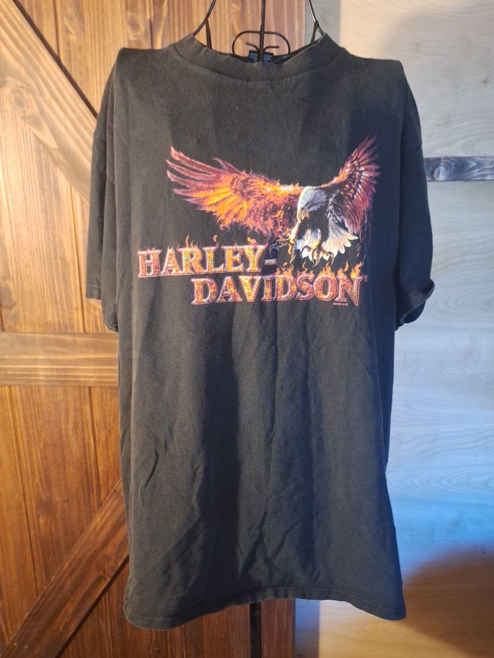 Vintage Harley-Davidson Black Tee with Flaming Eagle Graphic